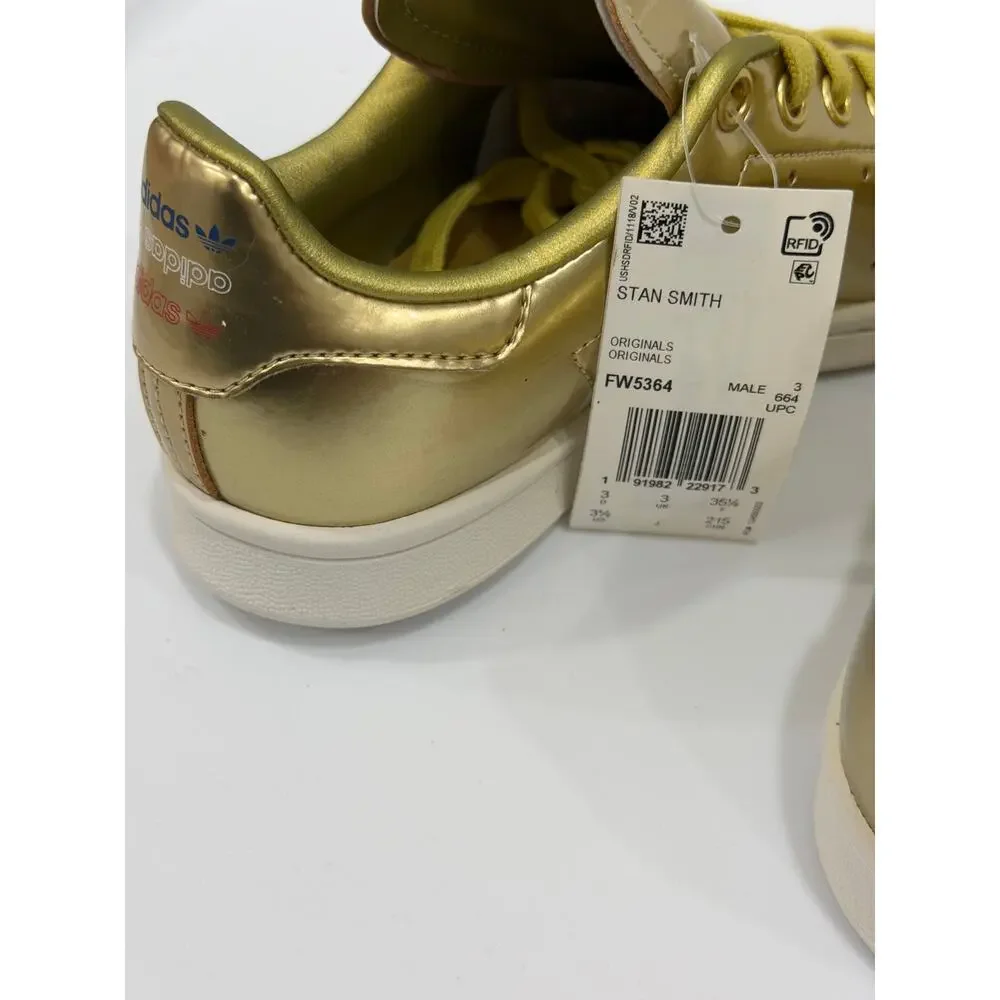 Adidas Originals Stan Smith Kids Size 3.5 Gold Metallic Athletic Shoes Sneakers